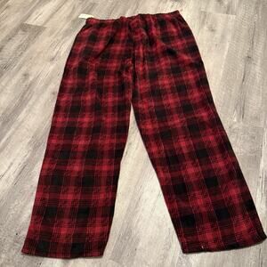 DG Hill Fleece Pants Mens 2XL Red Black Plaid Pull-On Drawstring Pajama NEW